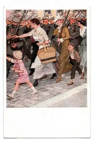 Künstler Ak Wernerberg 1917 Soldaten mit Frauen und Kinder