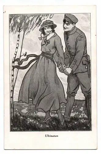 Künstler Ag Plantikow 1916 Ultimatum Frau und Soldat Hand in Hand