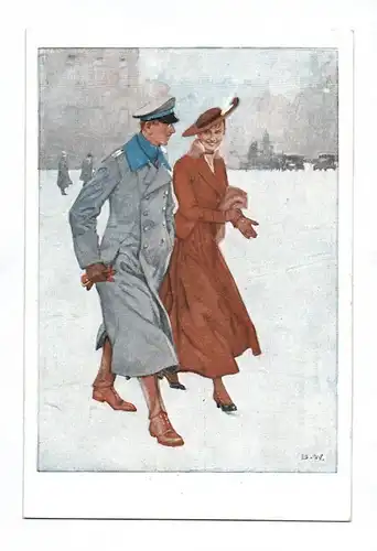 Künstler Ak Wernerberg 1917 Soldat mit Frau am Spaziergang Renommierbummel