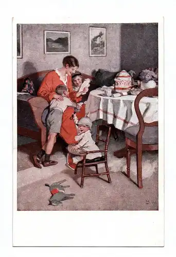 Künstler Ak Wernerberg 1917 Frau mit Kinder beim vorlesen