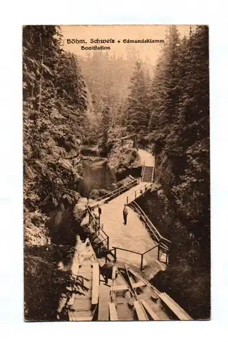 Ak Böhmische Schweiz Edmundsklamm Bootstation 1924 Kamnitz Tschechien