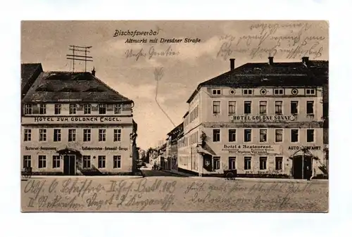 Ak Bischofswerda Altmarkt mit Dresdner Straße 1915