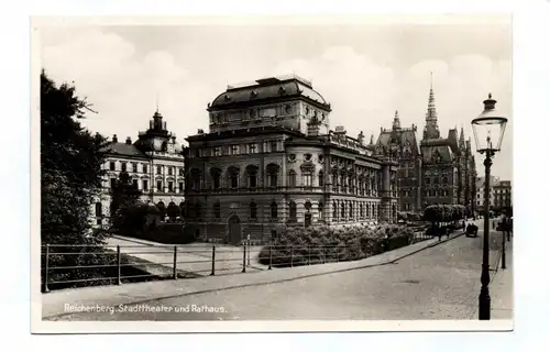Ak Reichenberg Stadttheater und Rathaus 1929 Liberec Tschechien
