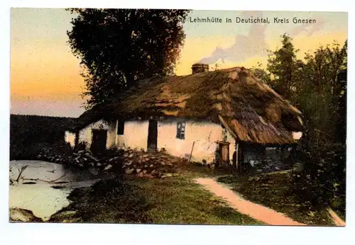 Ak Lehmhütte in Deutschtal Komorowo Kreis Gnesen um 1910  Großpolen