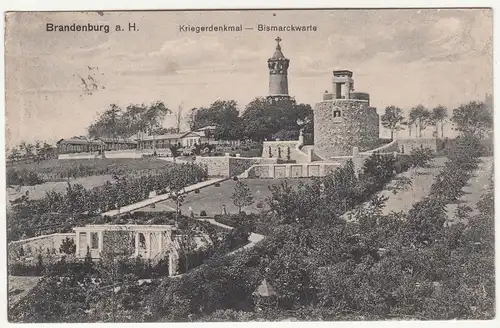 Ak Brandenburg a. H. Kriegerdenkmal - Bismarckwarte 1918