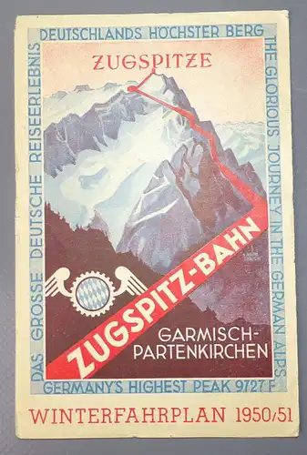 Zugspitz Bahn Garmisch Partenkirchen Winter Fahrplan 1950 1951