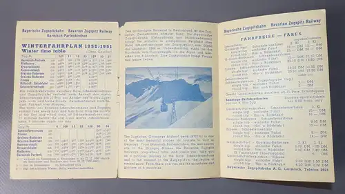 Zugspitz Bahn Garmisch Partenkirchen Winter Fahrplan 1950 1951