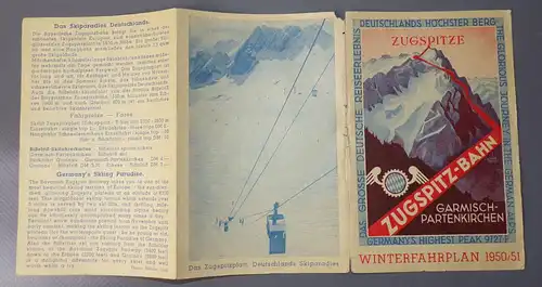 Zugspitz Bahn Garmisch Partenkirchen Winter Fahrplan 1950 1951