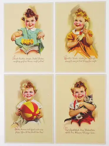 4 x Künstler Ak lachende Kinder mit Spielzeug Tieren 1940er Süttlerin