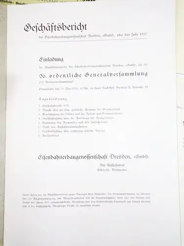 Eisenbahn Baugenossenschaft Dresden Geschäftsberichte 1932 bis 1939 Reichsbahn