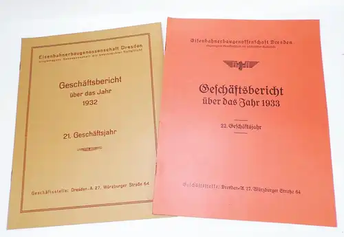 Eisenbahn Baugenossenschaft Dresden Geschäftsberichte 1932 bis 1939 Reichsbahn