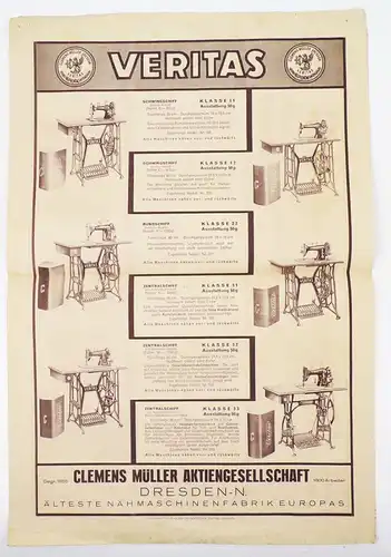 Veritas Nähmaschine Clemens Müller Dresden Werbe Druck 1930er