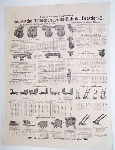 Reklame Blatt Hydra Räder DRGM Sächsische Transport Geräte Fabrik Dresden 1910er