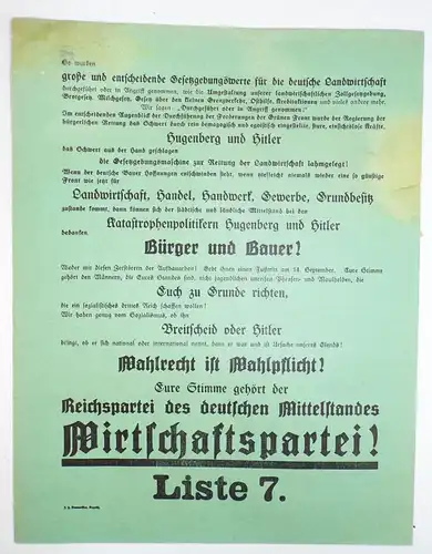 Konvolut Wahl Werbung Weimarer Republik Politik Wahlliste Partei Widerstand