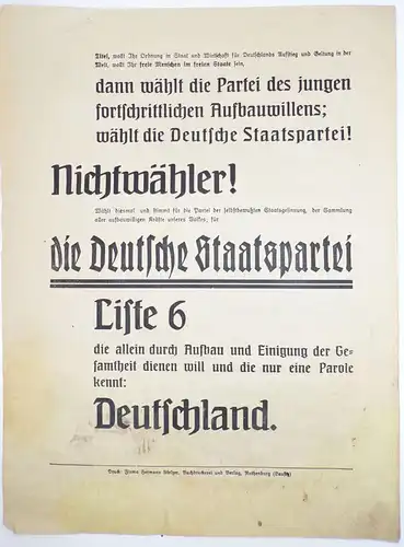 Konvolut Wahl Werbung Weimarer Republik Politik Wahlliste Partei Widerstand