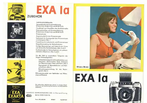 Faltblatt Exa Ia  1967 DDR Reklame Fotoapparat