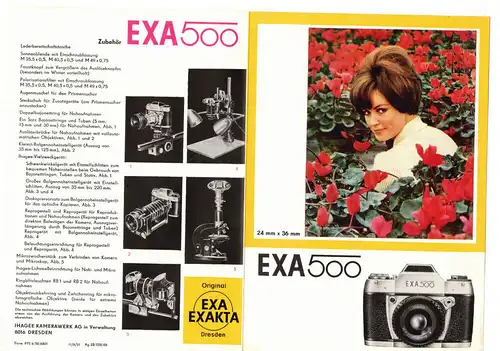 Faltblatt Exa 500 DDR 1968 Reklame Fotoapparat Kamera