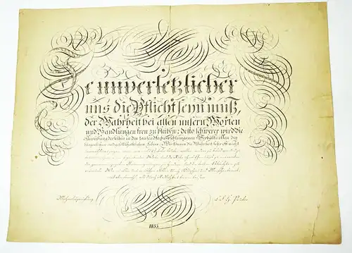 Handschriftliche Schnörkel Urkunde Michaelis Prüfung Kommunion 1855 Dekorativ