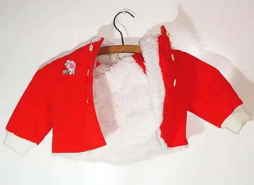 Vintage Jacke Baby Kleinkind Puppe 1970er 1980er DDR Rot Weiss