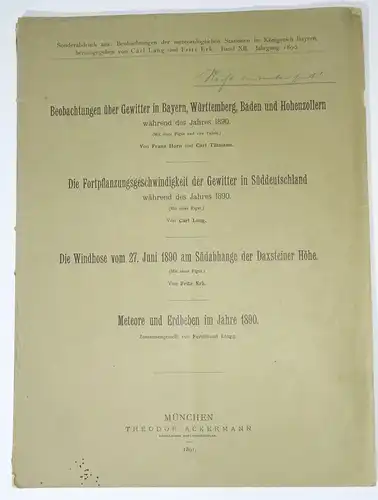 Beobachtungen über Gewitter in Bayern Württemberg Baden und Hohenzollern 1890