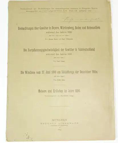 Beobachtungen über Gewitter in Bayern Württemberg Baden und Hohenzollern 1890