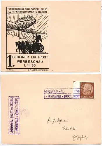 Beleg Primiswald Přemyslov Stempel Berliner Luftpost 1936