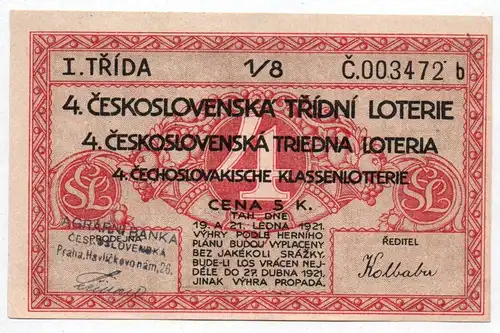 Lotterielos Tschechoslowakei 1921 CSR