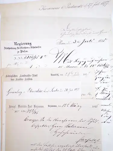 Lehrer Dokumente Lot Posen Rawitsch Bojanowo Grünberg um 1875 Schlesien