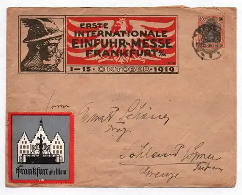 Frankfurt Main Brief erste internationale Einfuhr Messe 1919 Ganzsache Vignette