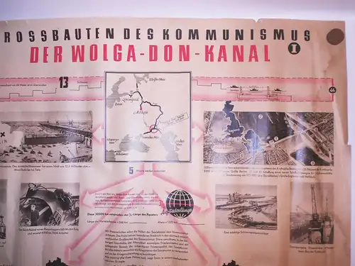 DDR Plakat Stalinsche Großbauten Wolga - Don - Kanal Kommunismus Agitation 1952