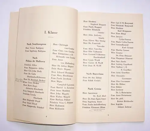 Norddeutscher Lloyd Bremen Passagier Liste Schnelldampfer Scharnhorst 1936 ! (H3