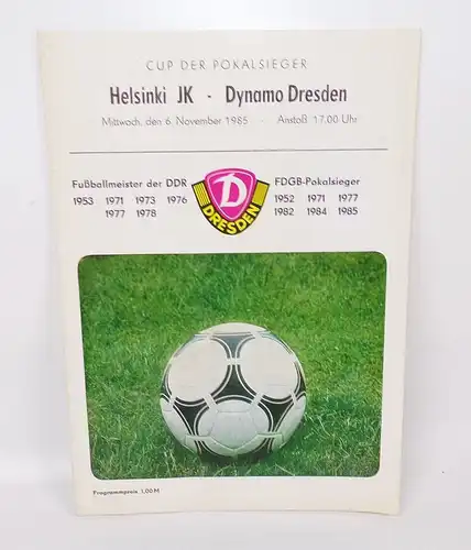 Fussball Programm Helsinki JK gegen Dynamo Dresden 1985