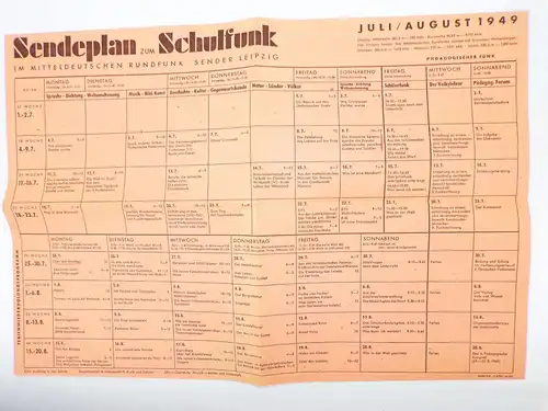Mitteldeutscher Schulfunk Sender Leipzig Juli August 1949 Aushang Dokument