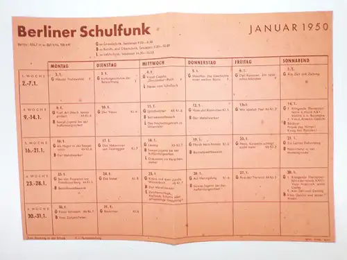 Berliner Schulfunk Januar 1950 Aushang Dokument