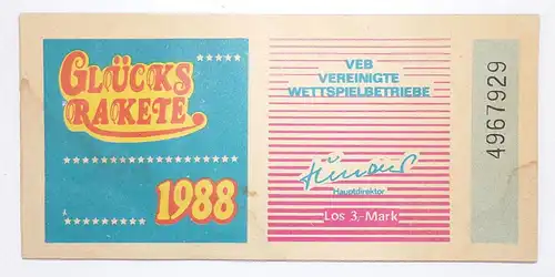 Glücksrakete 1988 Lotterie Lose DDR