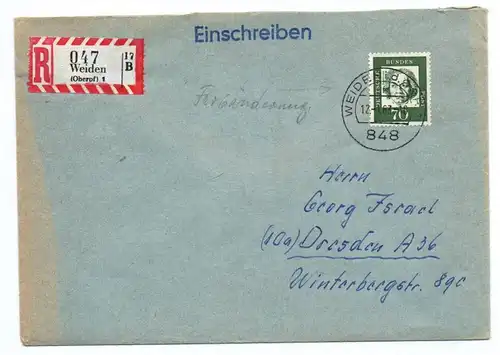 Einschreiben Brief 1963 Michel Nr 358 Farbänderung