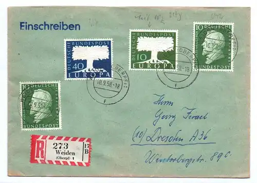 BRD Brief 1958 Schulze Delitzsch Bundespost Mischfrankatur