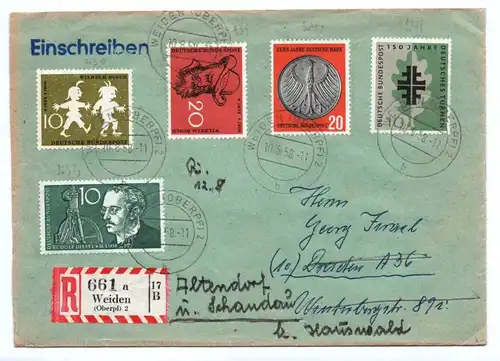 Brief 1958 Weiden Oberpfalz nach Dresden Michel Nr 284 291 292