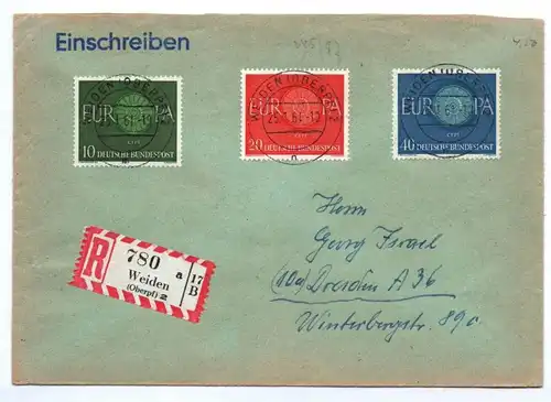 R Brief Weiden Michel Nr 333 334 335 Europa Einschreiben