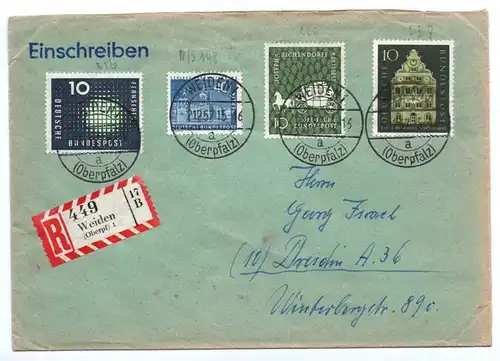 R Brief Weiden nach Dresden 1957 Einschreiben