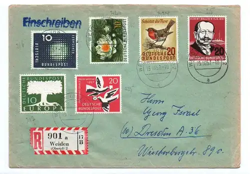 R Brief Weiden Oberpfalz 1957 Mischfrankatur Bundespost 276 267 268 274  275