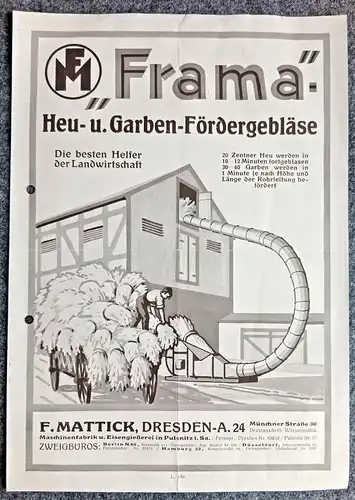 FRAMA Heu und Garben Fördergebläse originaler alter Prospekt Maschinenfabrik