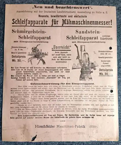 Offermann & Petzold Hirschfelde Sandstein Schleifapparat alter Prospekt original