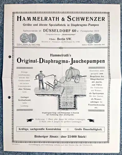 Hammelrath Schwenzer Spezialfabrik Diaphragma Pumpen altes Werbeblatt Düsseldorf