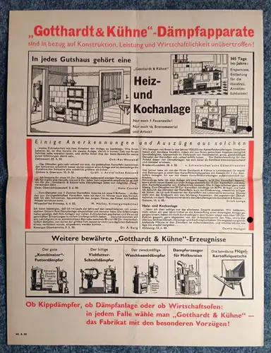 Gotthardt & Kühne Futterdämpfer altes Werbeblatt Lommatzsch Prospekt