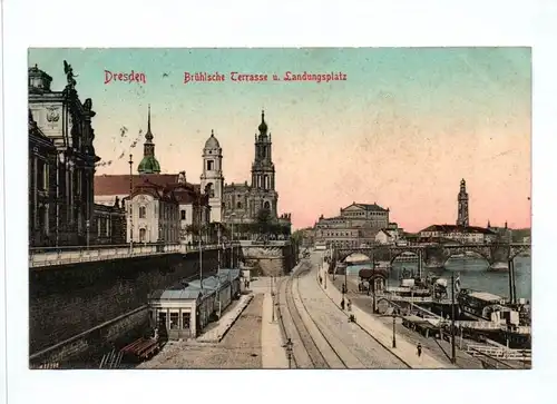 Ak Dresden Brühlsche  Terrasse und Landungsplatz 1907