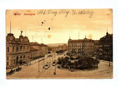 Ak Mainz Bahnhofplatz 1912