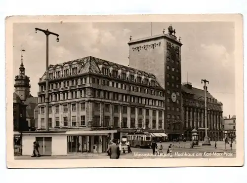 Ak Messestadt Leipzig Hochhaus am Karl Marx Platz 1966