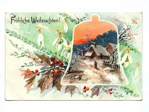 Ak Fröhliche Weihnachten Glocke Haus Winter