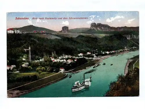 Ak Schandau Blick nach Postelwitz und den Schrammsteinen 1923